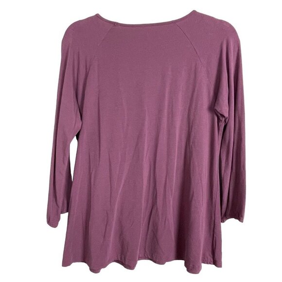 Garnet Hill Grape Purple Embellished Neck 3/4 Sleeve Tunic Top Size M - Picture 5 of 6